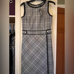 Tommy Hilfiger Gray & Blue Sleeveless Sheath Midi Dress